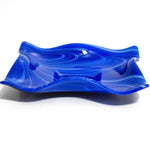 Large Wave Edge Bowl with Foot - Blue and White Swirl Fused Glass - 10" Square