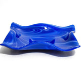 Large Wave Edge Bowl with Foot - Blue and White Swirl Fused Glass - 10" Square