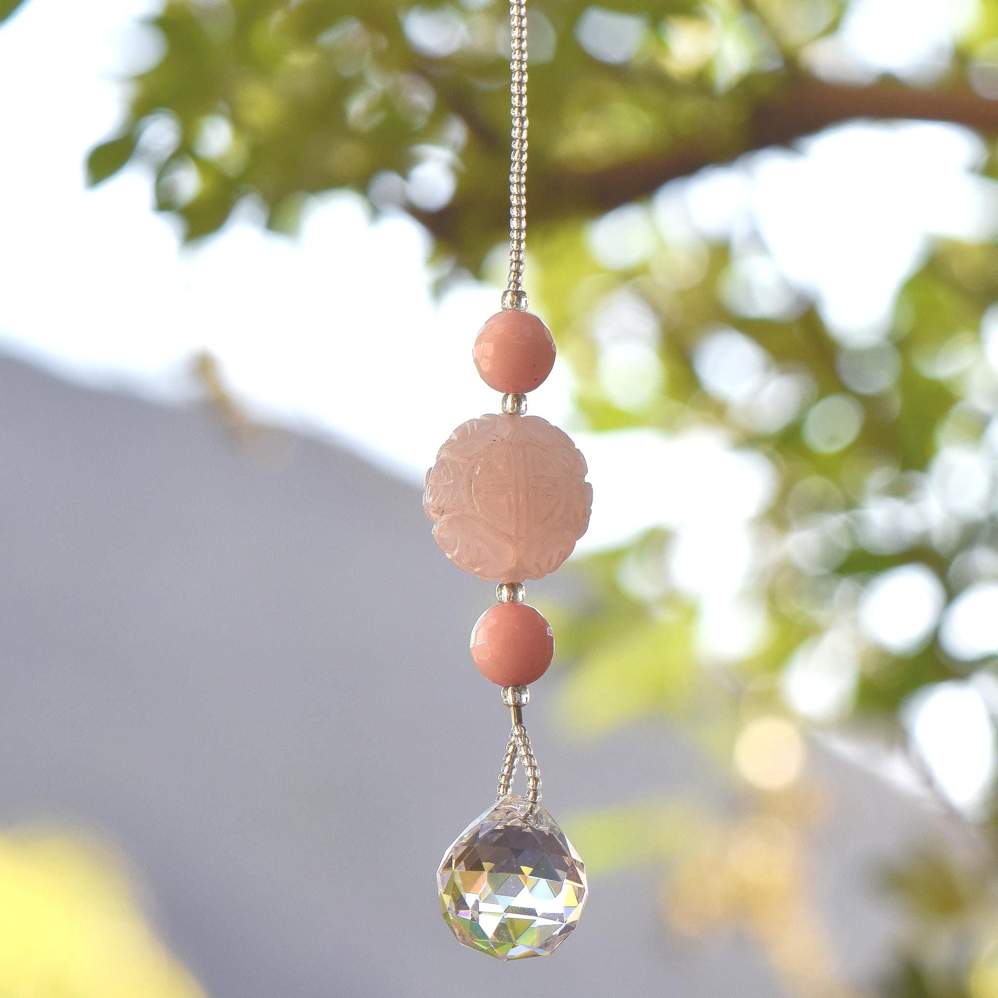 Small Handmade Rose Quartz Sun Catcher - 8" Long