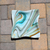 Large Wave Edge Bowl with Foot - Southwestern Style Swirls - 10" Square