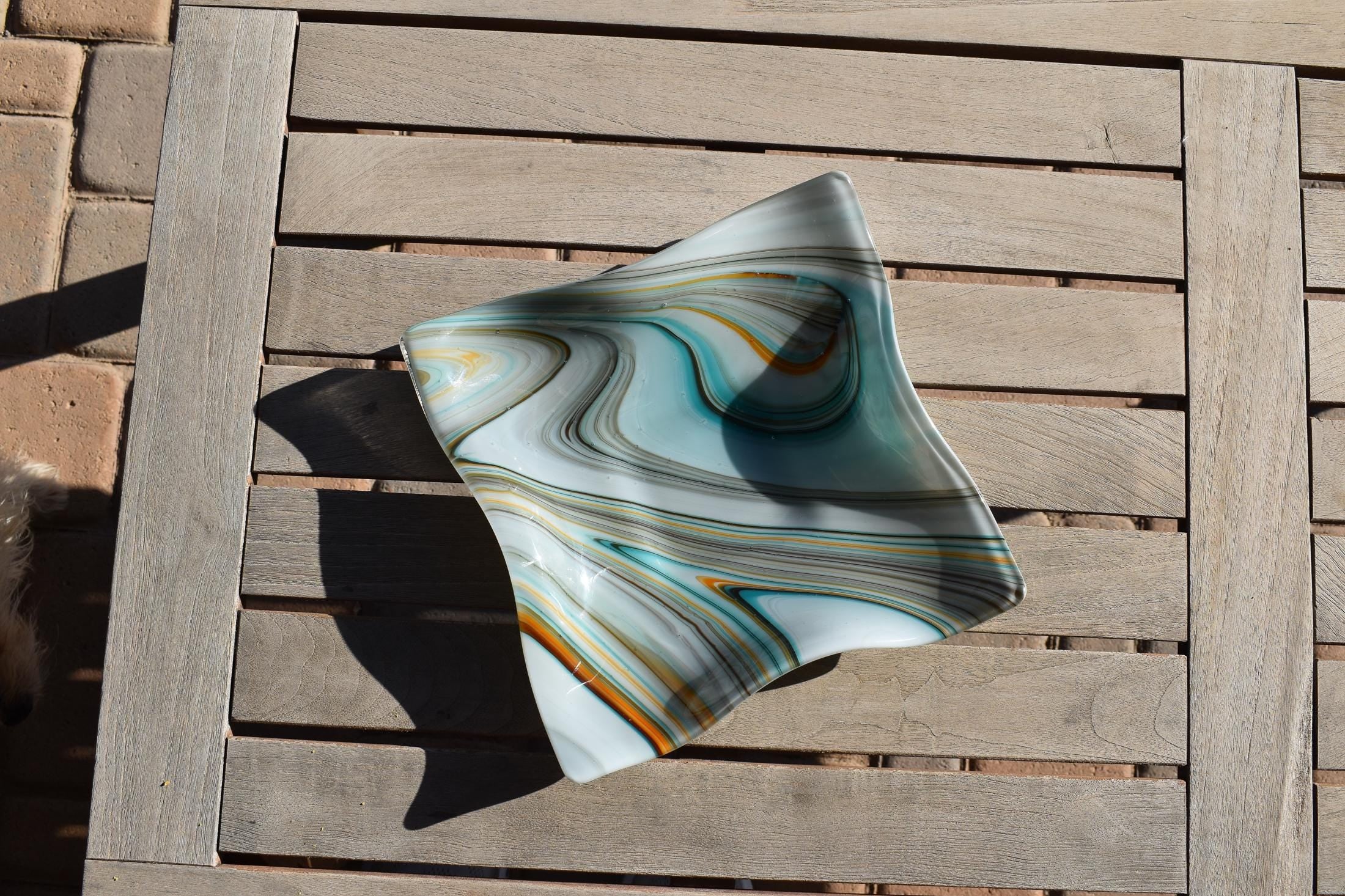 Large Wave Edge Bowl with Foot - Southwestern Style Swirls - 10" Square