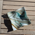 Large Wave Edge Bowl with Foot - Southwestern Style Swirls - 10" Square