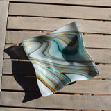 Large Wave Edge Bowl with Foot - Southwestern Style Swirls - 10" Square