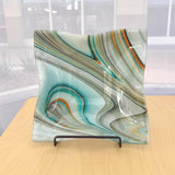Large Wave Edge Bowl with Foot - Southwestern Style Swirls - 10" Square