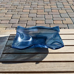Large Wave Edge Bowl with Foot - Transparent Aventurine Blue Fused Glass - 10" Square