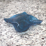 Large Wave Edge Bowl with Foot - Transparent Aventurine Blue Fused Glass - 10" Square