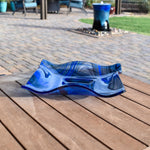 Large Wave Edge Bowl with Foot - Transparent Blues Fused Glass - 10" Square