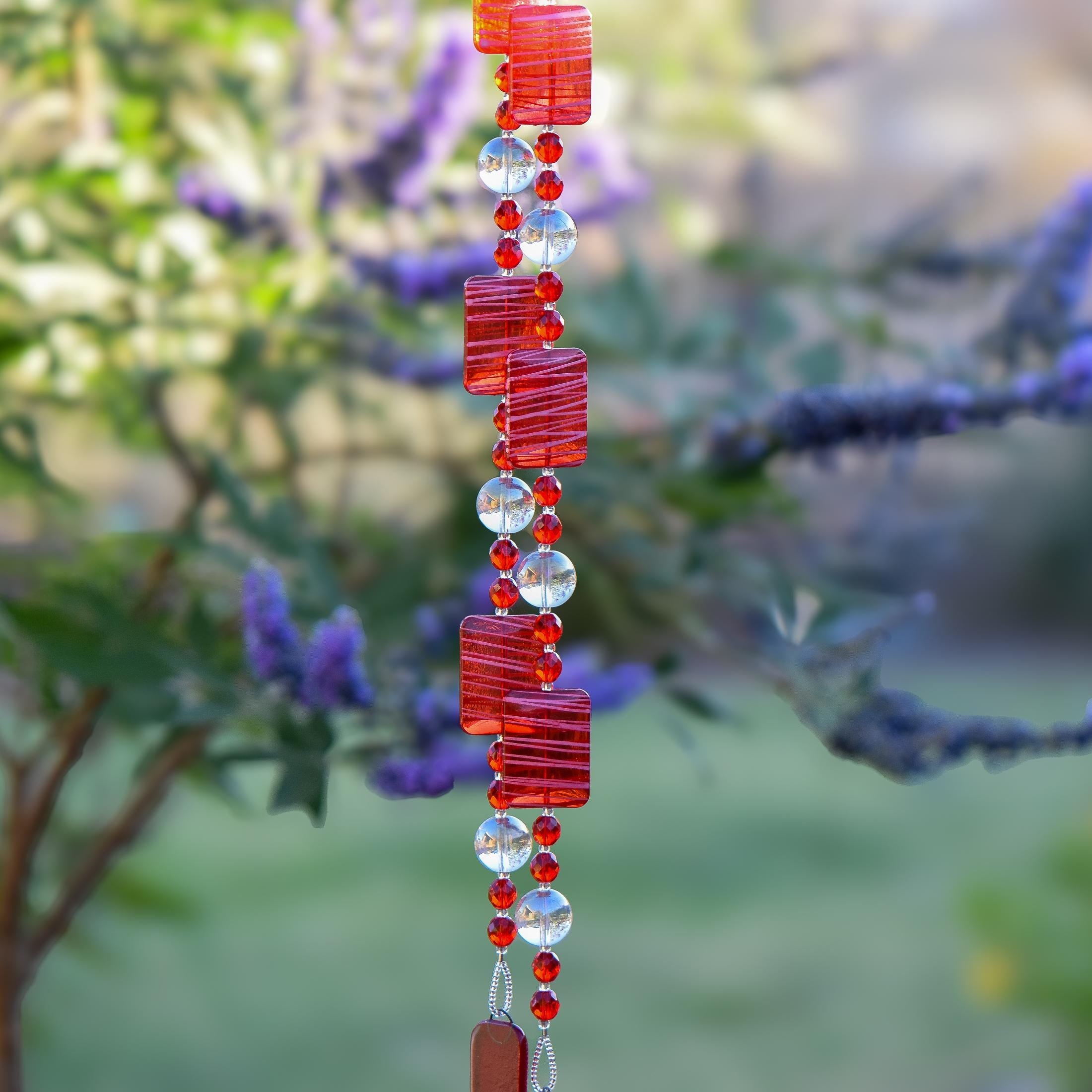 Glass Sun Catching Wind Chime in Bright Colors - Hanging Patio Decor - 30" Long