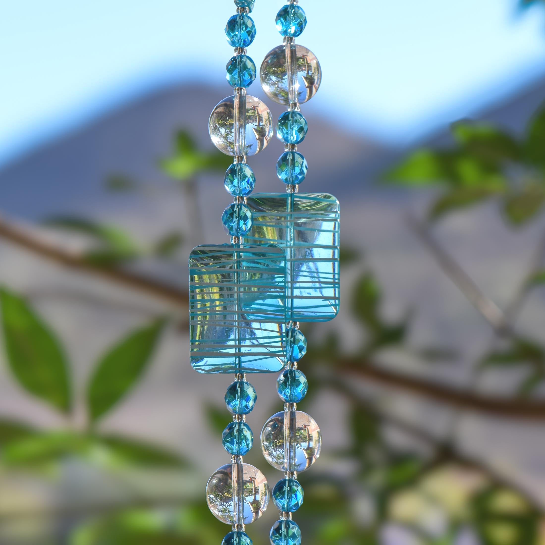 Glass Sun Catching Wind Chime in Bright Colors - Hanging Patio Decor - 30" Long