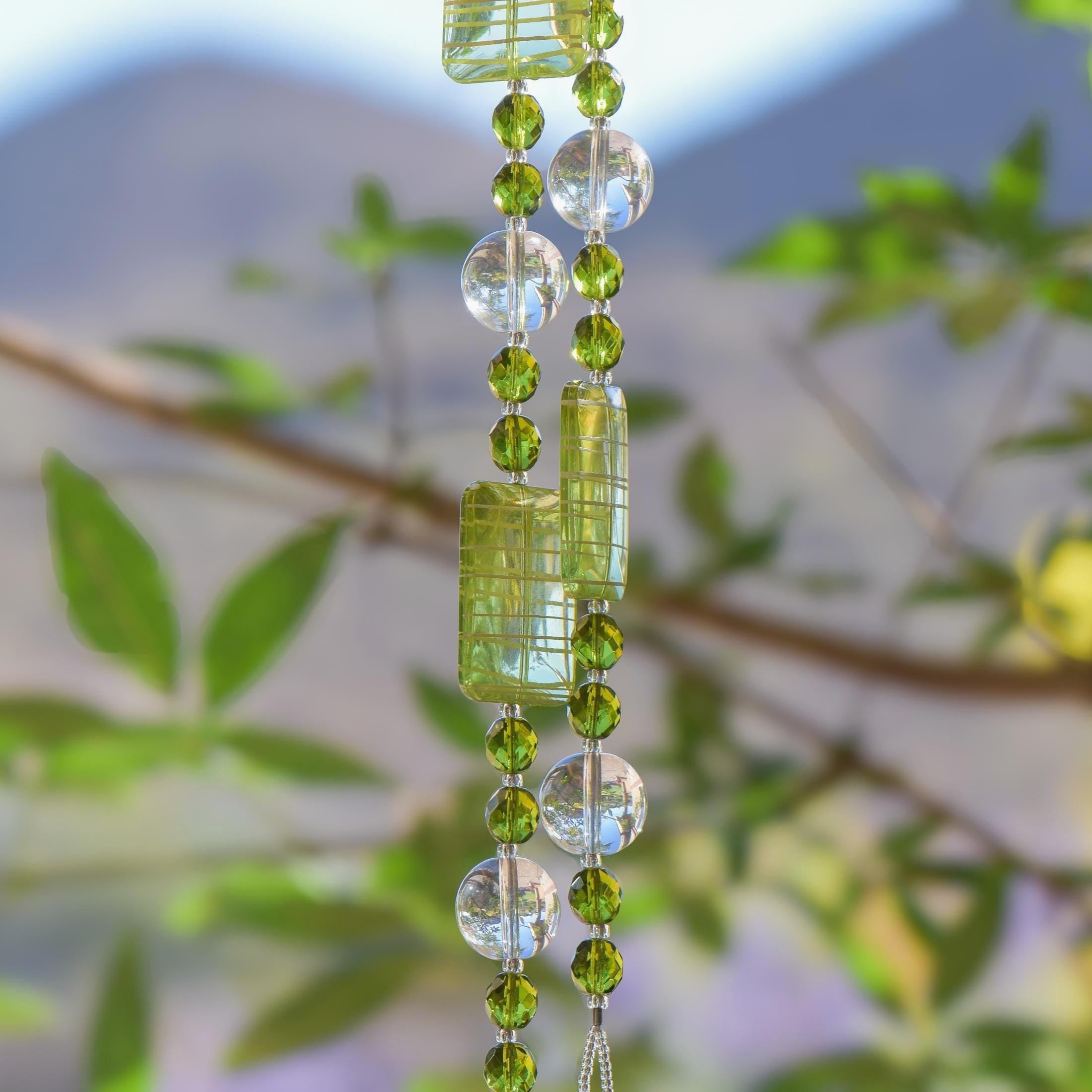 Glass Sun Catching Wind Chime in Bright Colors - Hanging Patio Decor - 30" Long