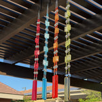 Glass Sun Catching Wind Chime in Bright Colors - Hanging Patio Decor - 30" Long