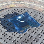 Large Wave Edge Bowl with Foot - Transparent Aventurine Blue Fused Glass - 10" Square