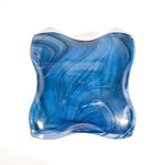 Large Wave Edge Bowl with Foot - Transparent Aventurine Blue Fused Glass - 10" Square