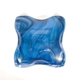 Large Wave Edge Bowl with Foot - Transparent Aventurine Blue Fused Glass - 10" Square