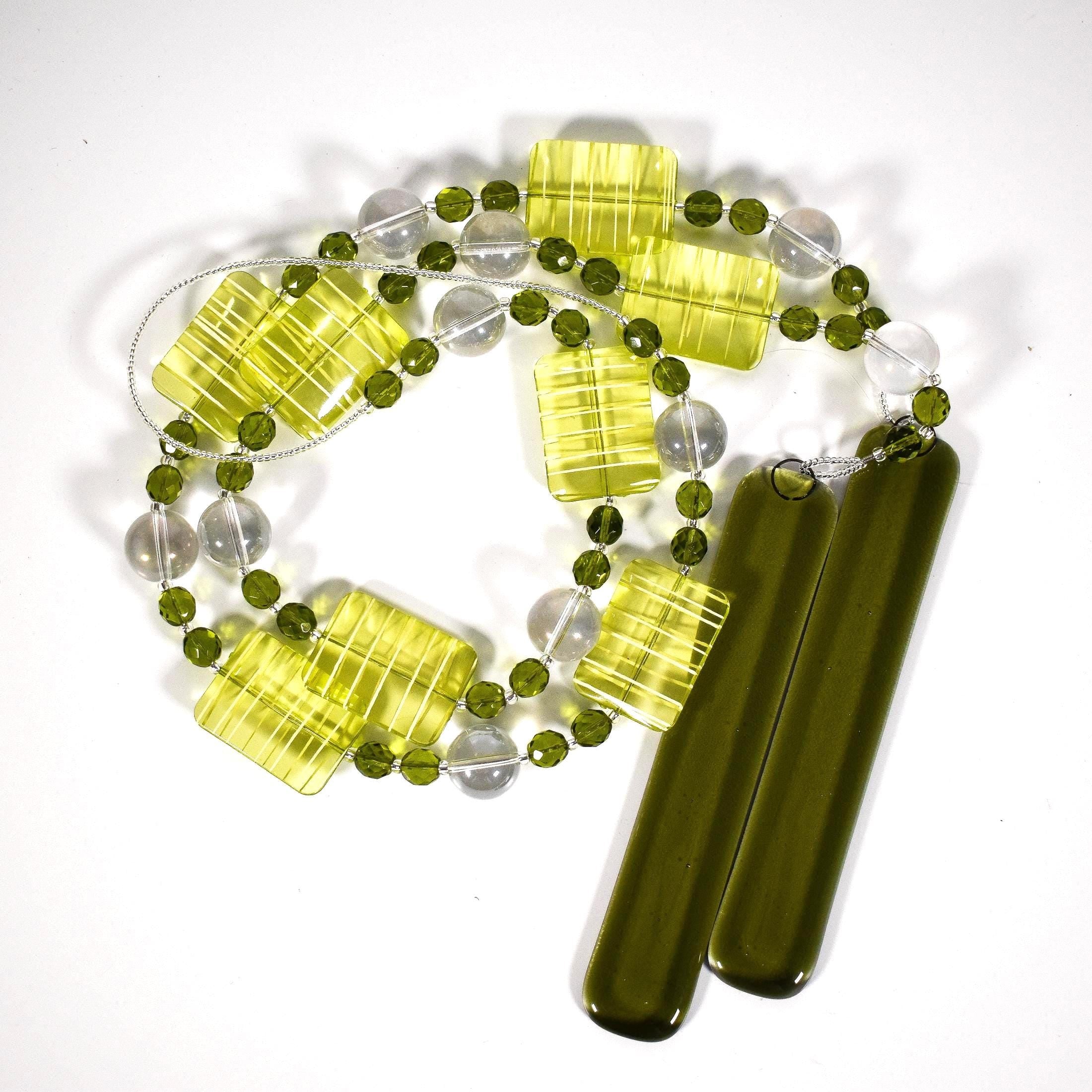 Glass Sun Catching Wind Chime in Bright Colors - Hanging Patio Decor - 30" Long