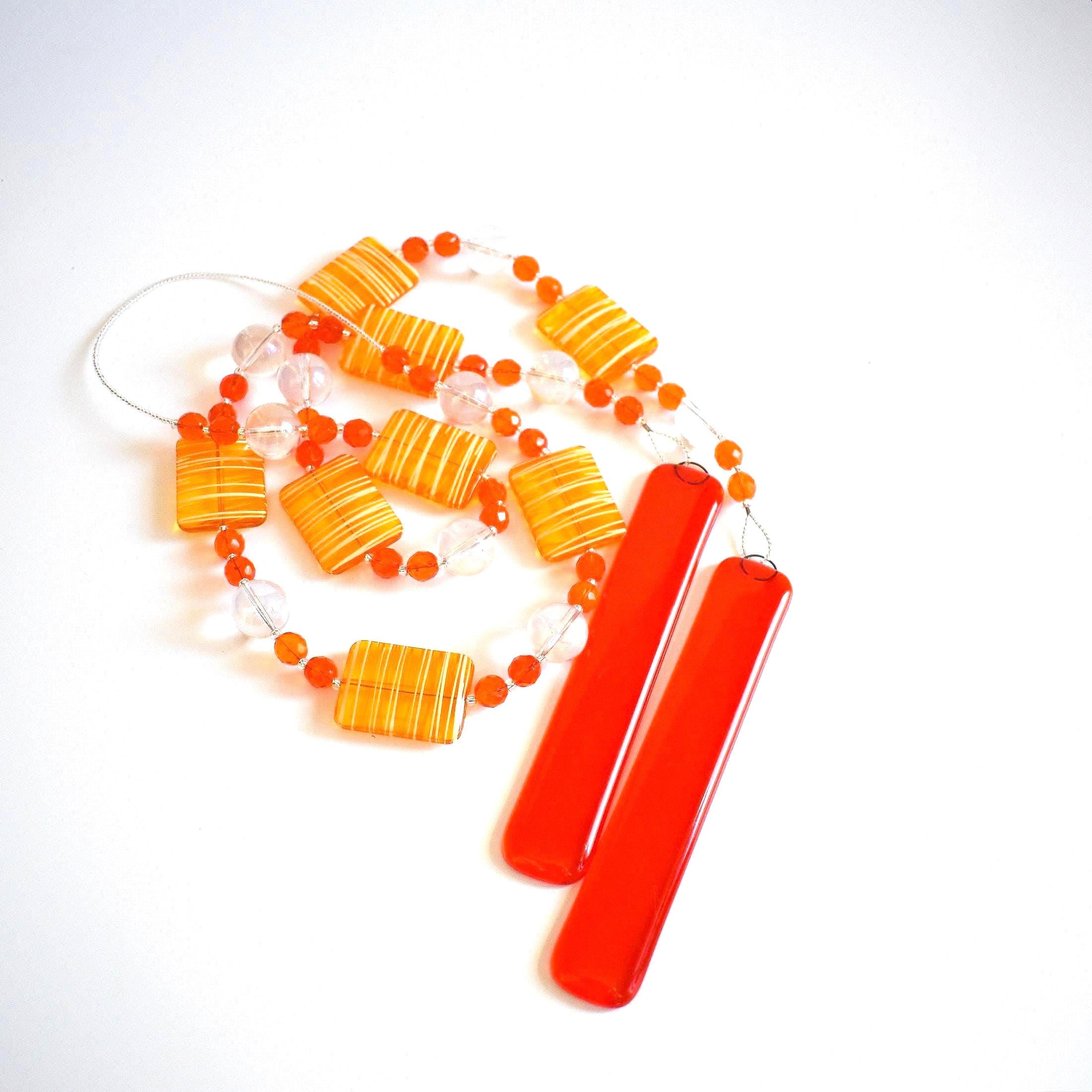 Glass Sun Catching Wind Chime in Bright Colors - Hanging Patio Decor - 30" Long