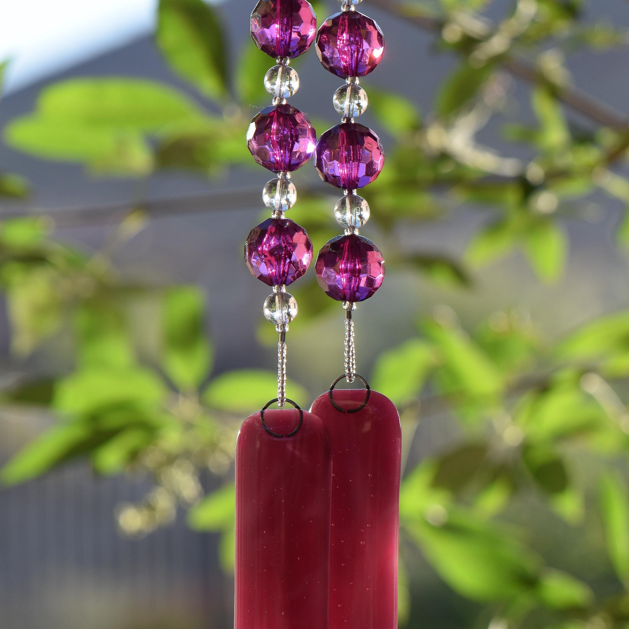 Purple Sun-catching Wind Chime for Patio or Garden - Glass and Acrylic - 30" Long