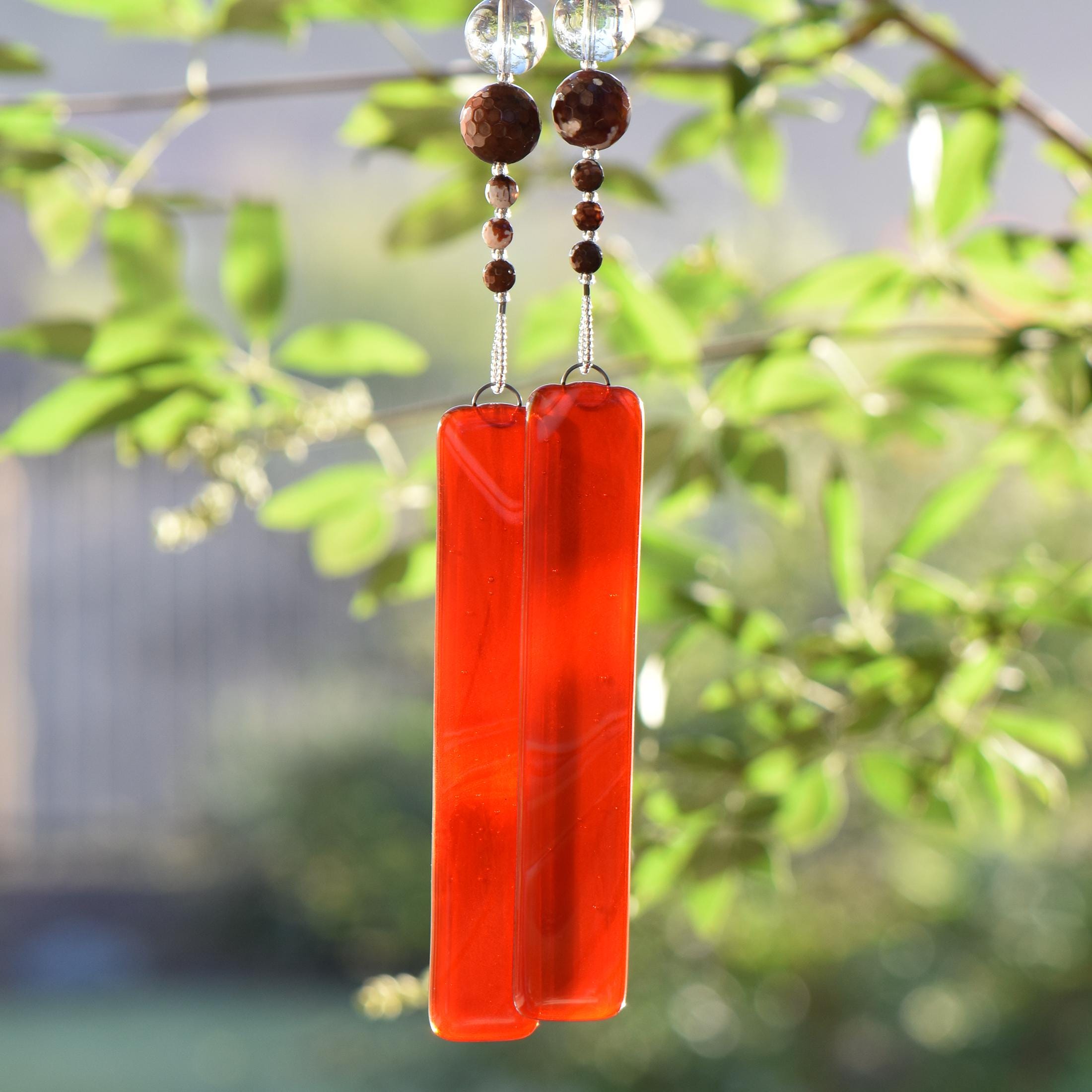 Agate Stone and Glass Sun-Catching Wind Chime for Patio or Garden - 30" Long