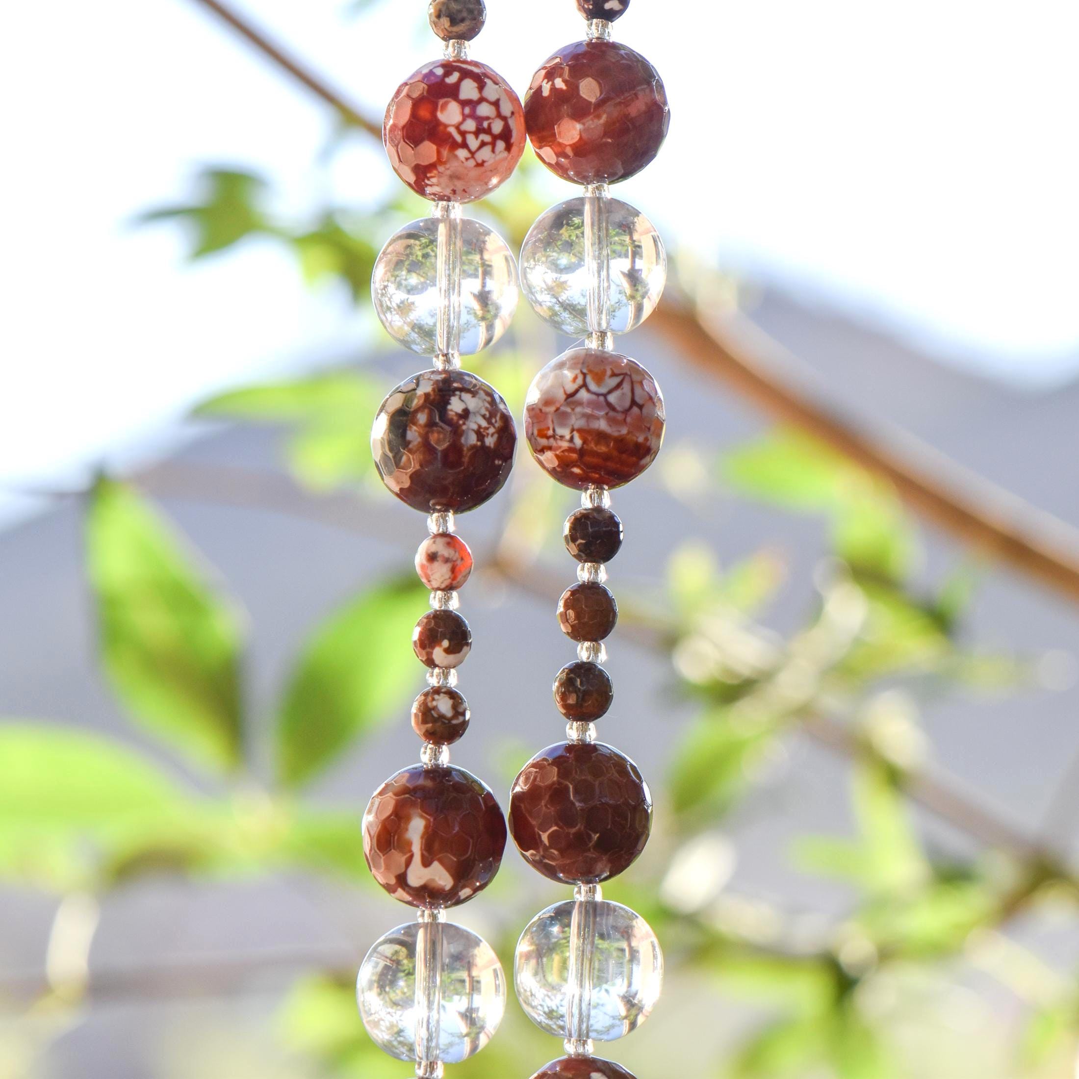 Agate Stone and Glass Sun-Catching Wind Chime for Patio or Garden - 30" Long