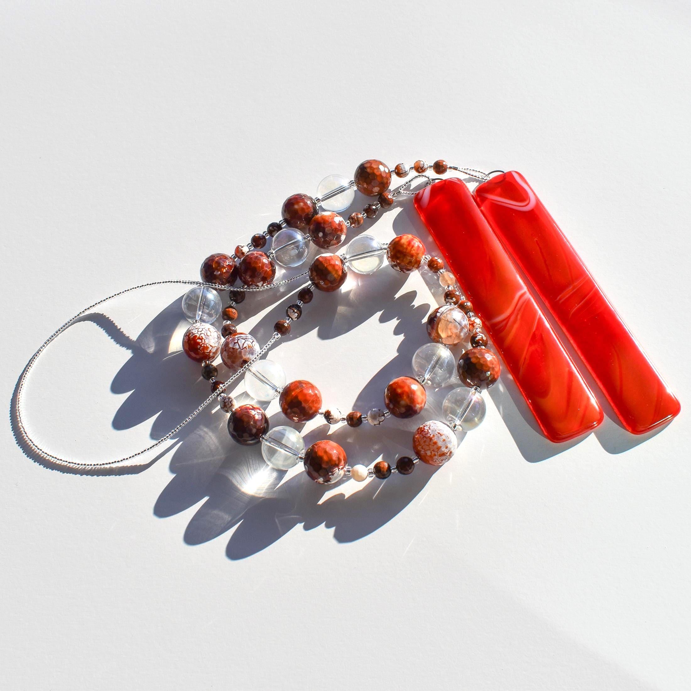 Agate Stone and Glass Sun-Catching Wind Chime for Patio or Garden - 30" Long
