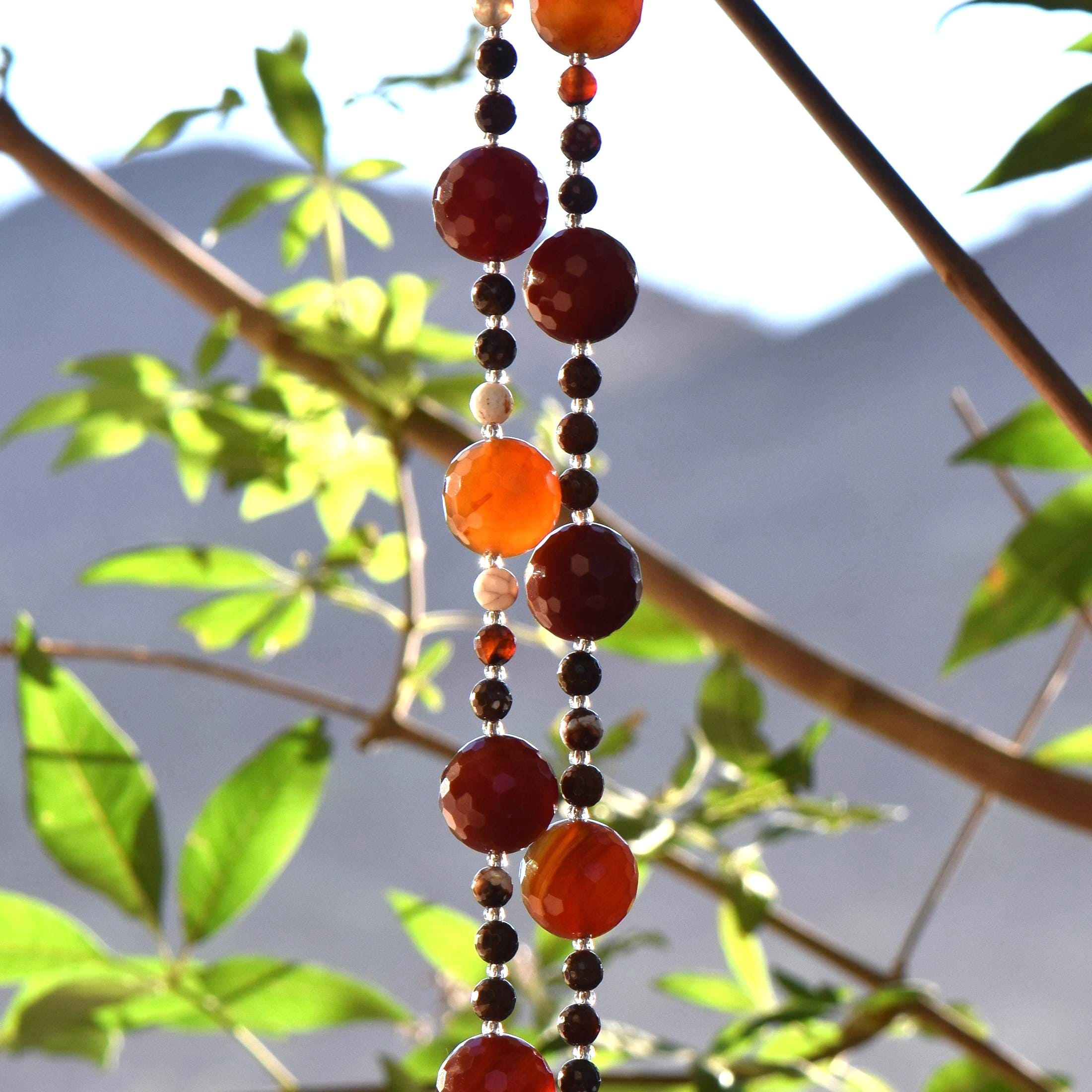 Carnelian Stone and Glass Sun-Catching Wind Chime for Patio and Garden - 30" Long