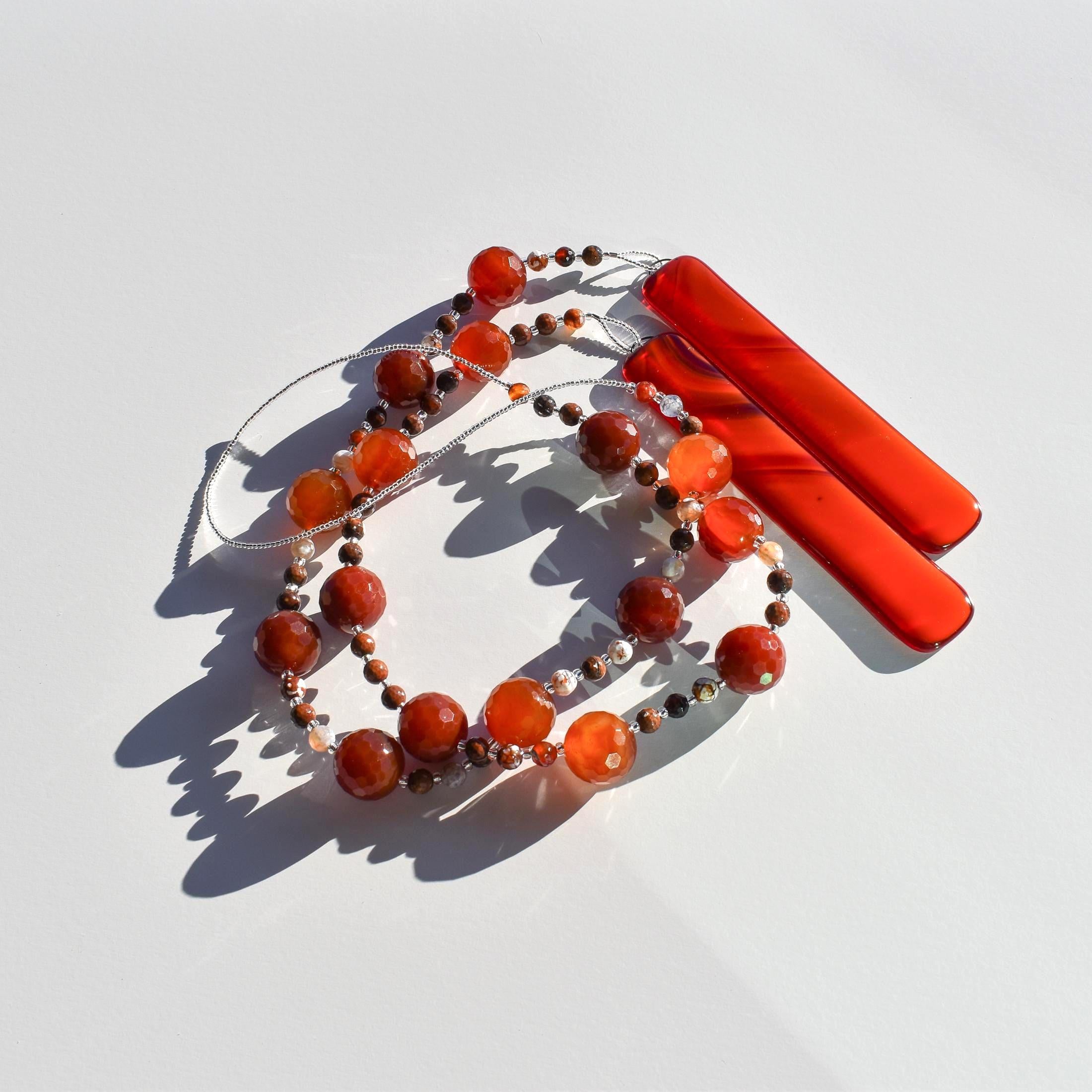 Carnelian Stone and Glass Sun-Catching Wind Chime for Patio and Garden - 30" Long