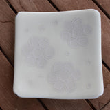 Vanilla Cream Glass Tray with Flower Motif - 6" Square