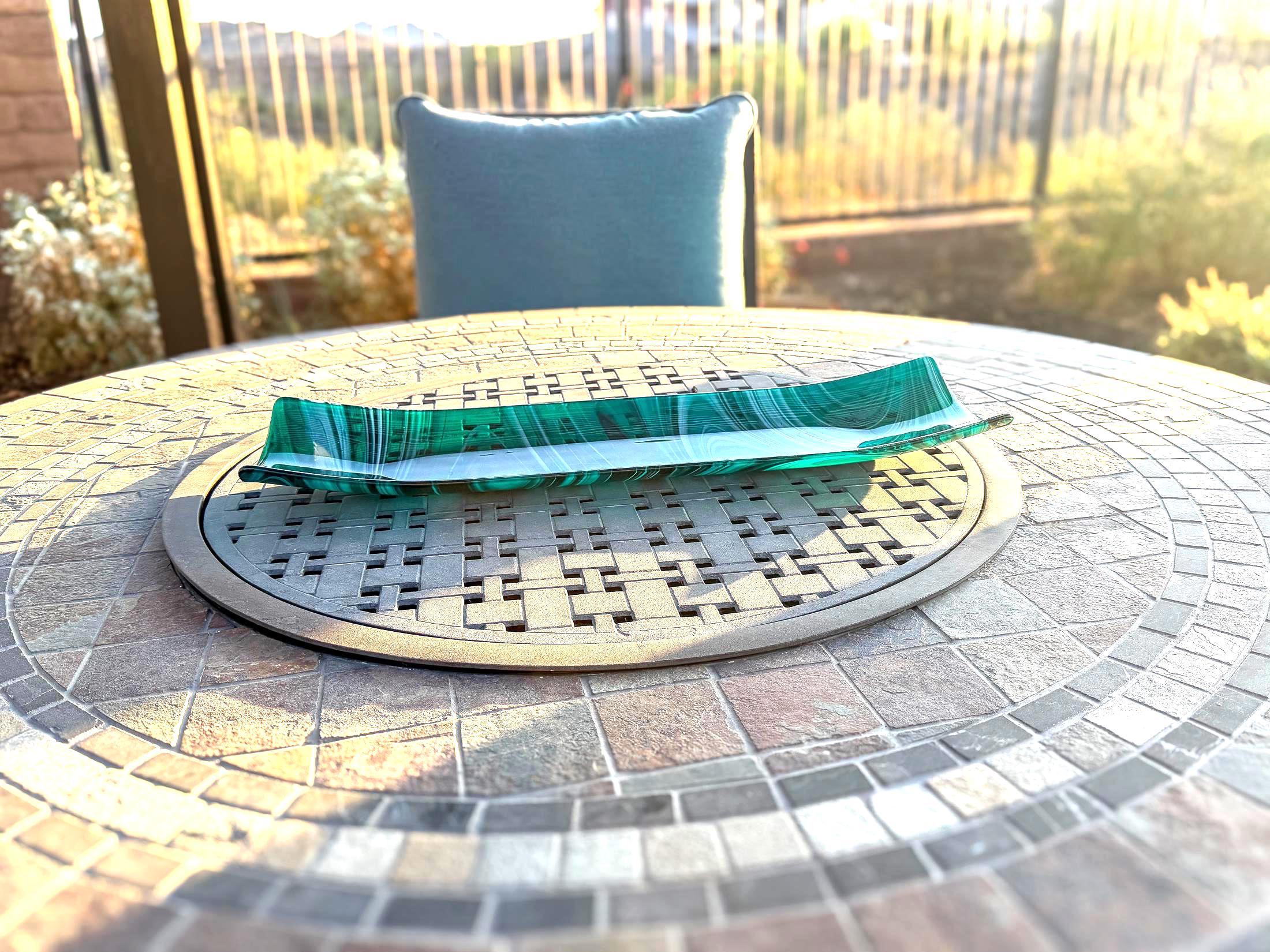 Large Teal Green Fused Glass Channel Tray - Table Centerpiece - 23" Long