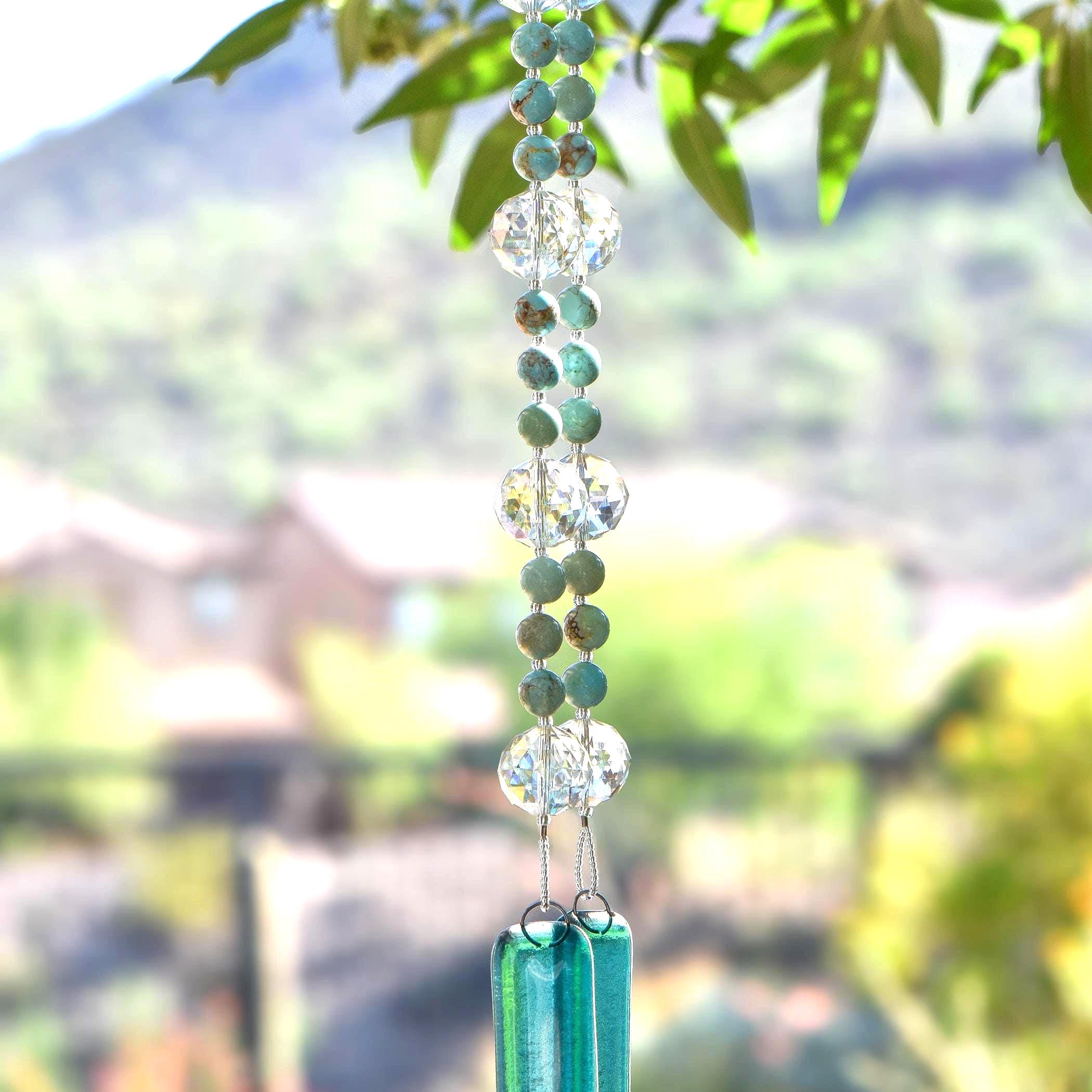 Howlite Stone and Glass Wind Chime Sun Catcher - 30" Long