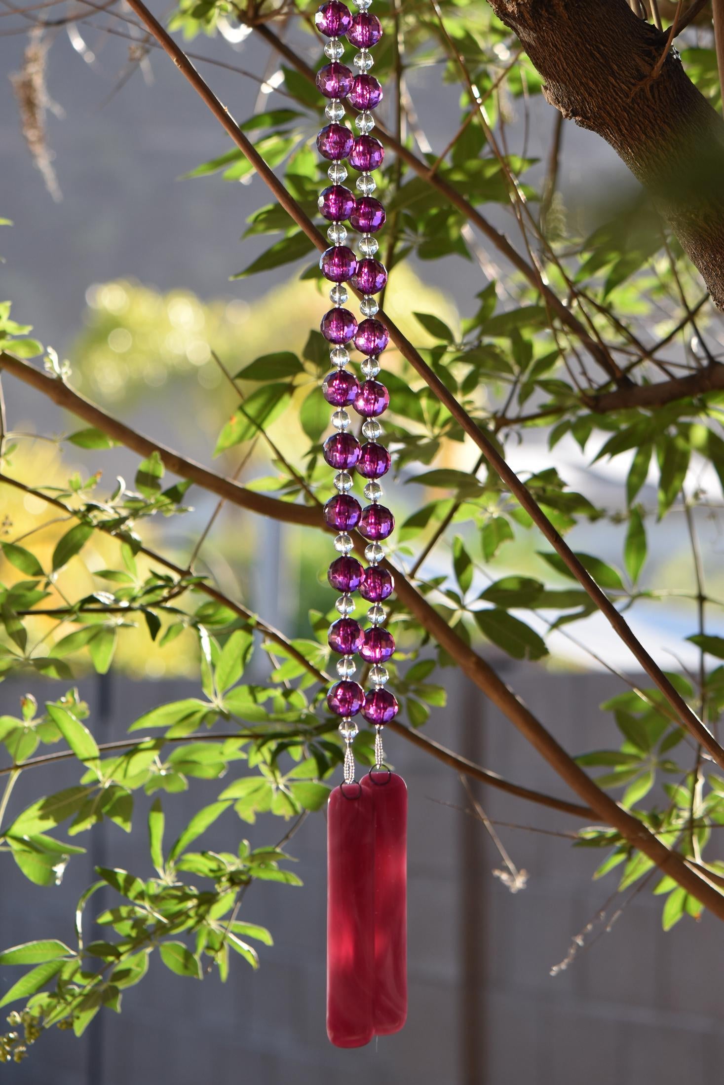 Purple Sun-catching Wind Chime for Patio or Garden - Glass and Acrylic - 30" Long