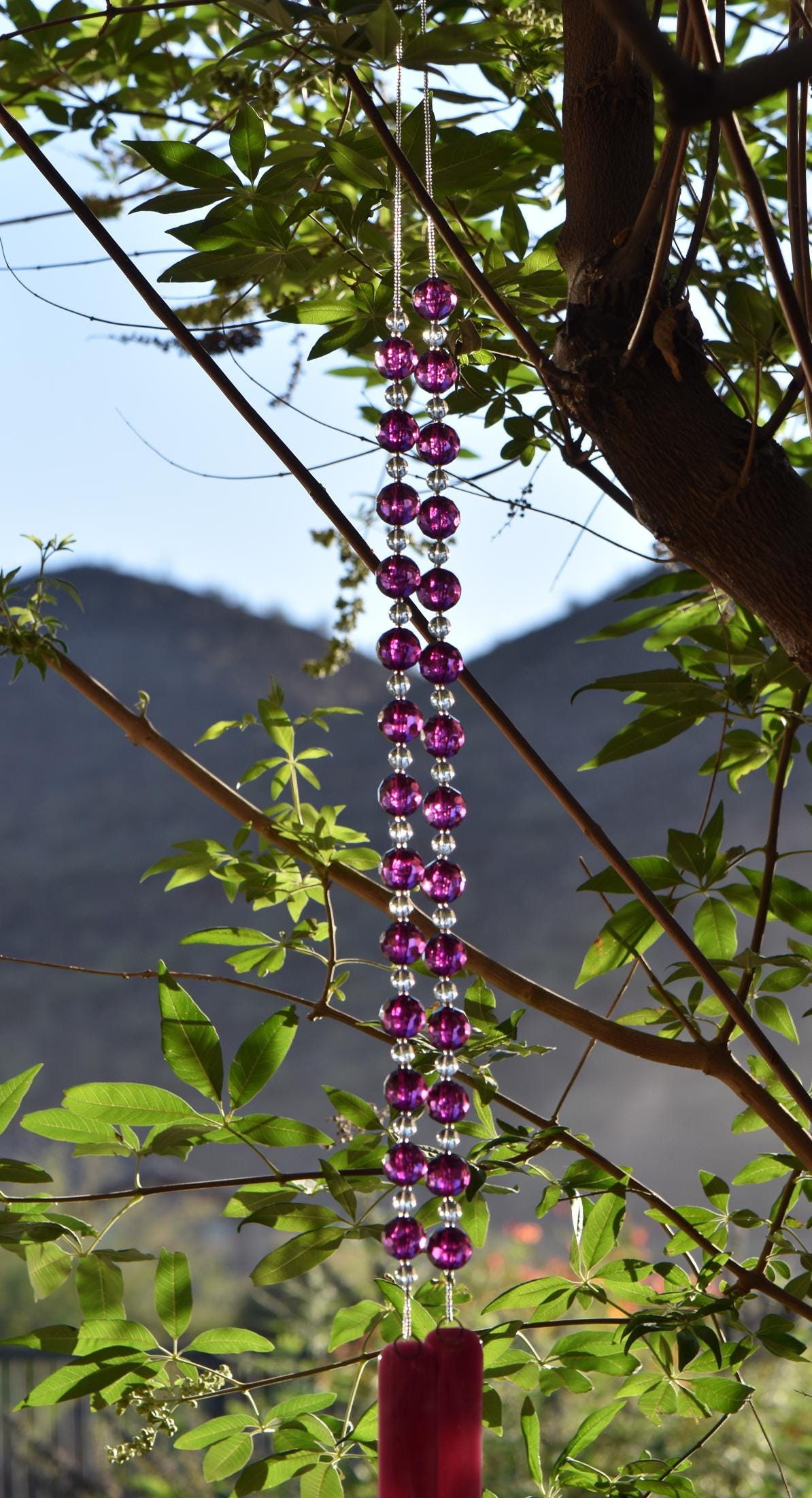 Purple Sun-catching Wind Chime for Patio or Garden - Glass and Acrylic - 30" Long