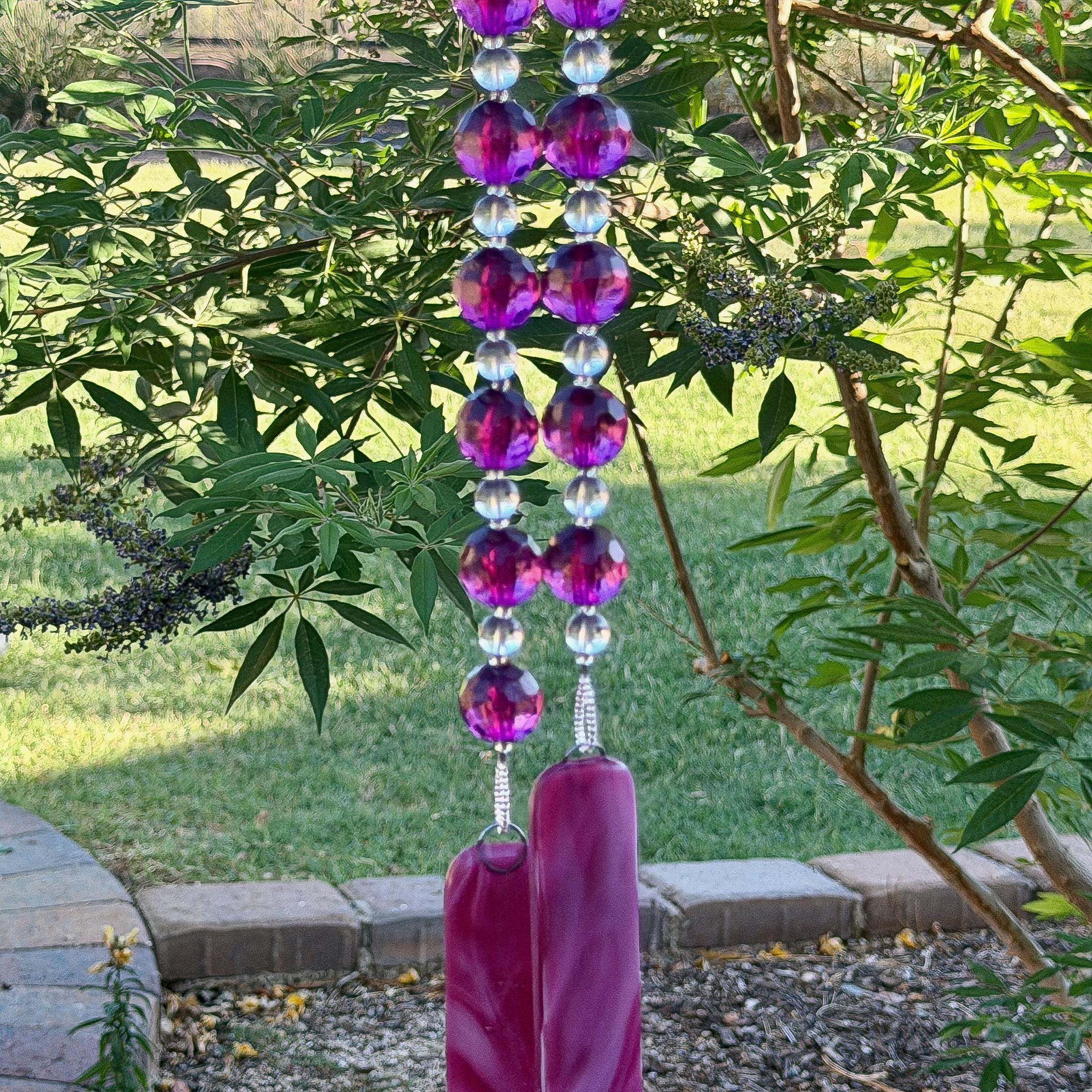 Purple Sun-catching Wind Chime for Patio or Garden - Glass and Acrylic - 30" Long
