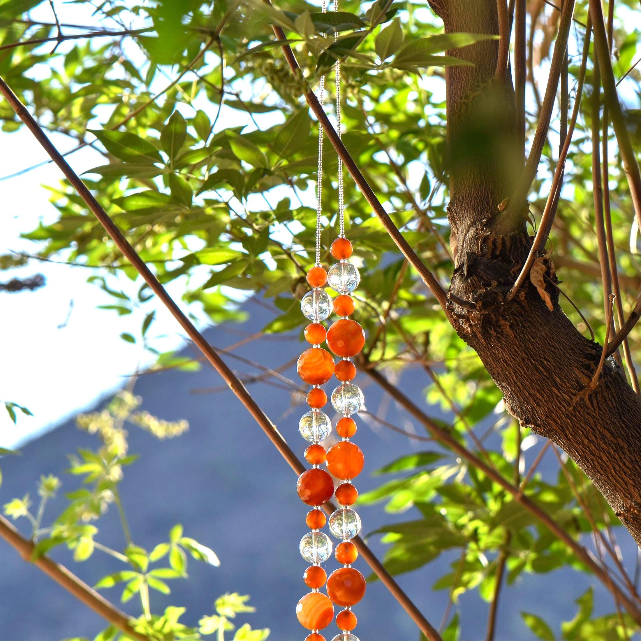 Carnelian Stone and Glass Wind Chime for Patio and Garden - 30" Long