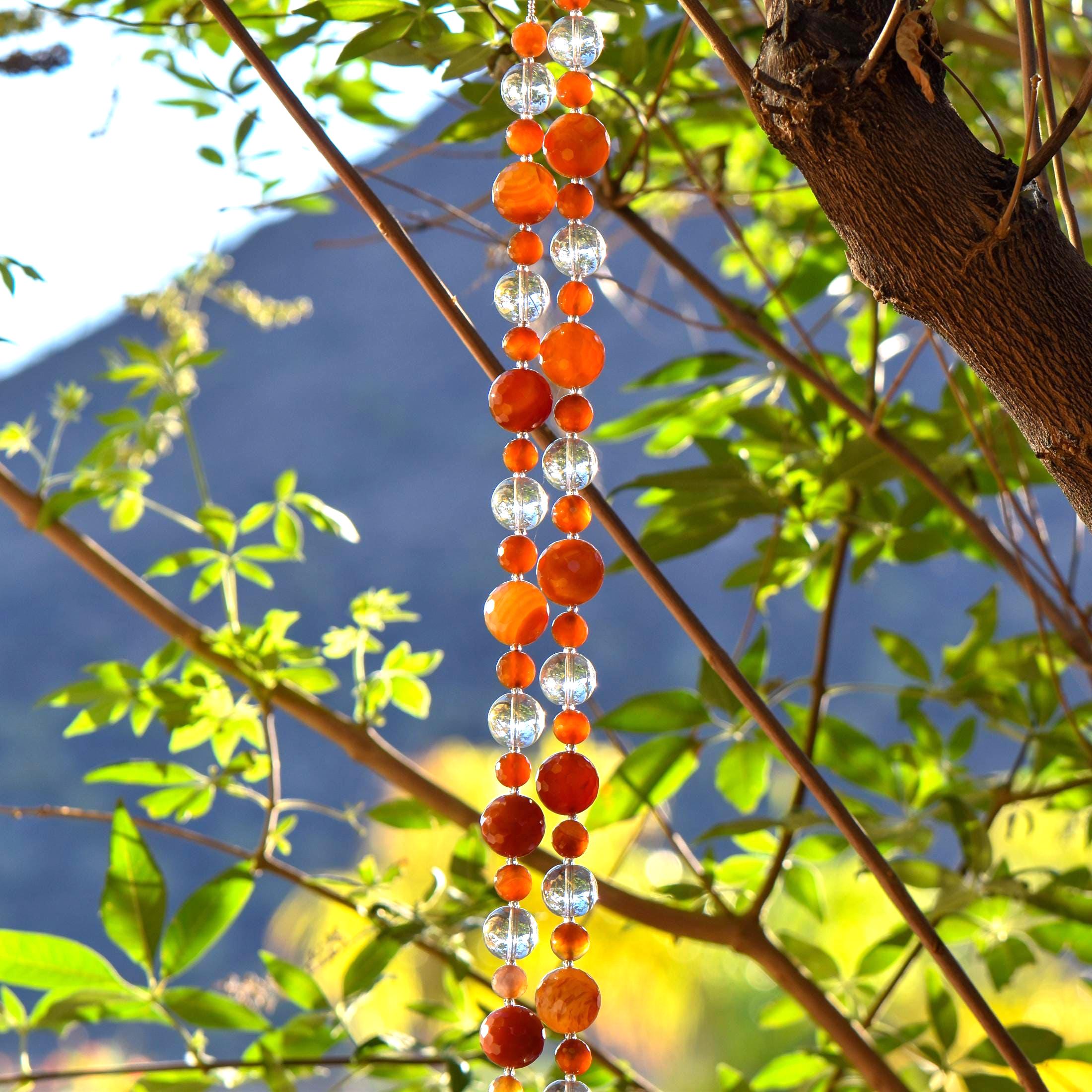 Carnelian Stone and Glass Wind Chime for Patio and Garden - 30" Long