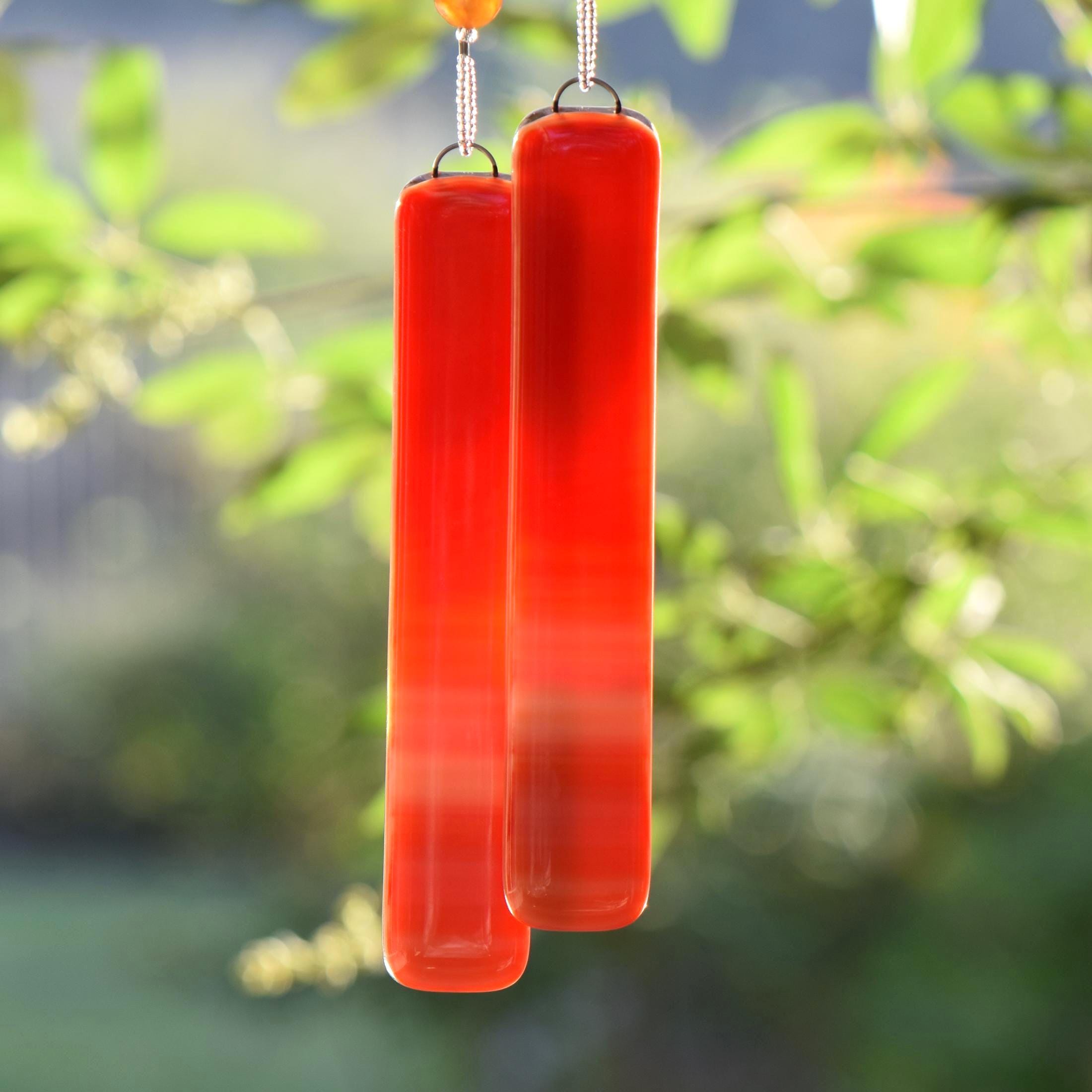 Carnelian Stone and Glass Wind Chime for Patio and Garden - 30" Long