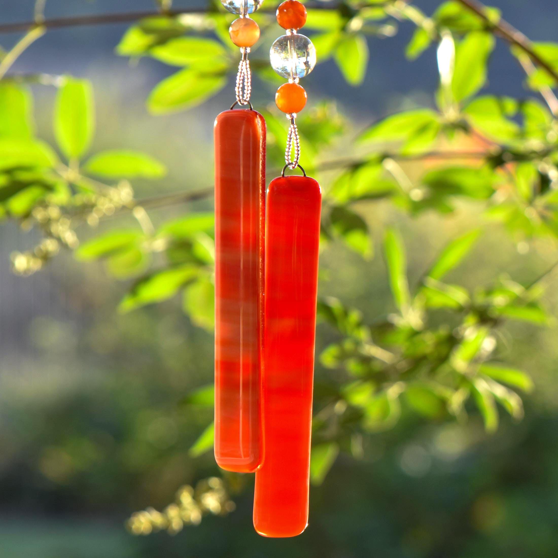 Carnelian Stone and Glass Wind Chime for Patio and Garden - 30" Long