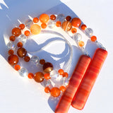 Carnelian Stone and Glass Wind Chime for Patio and Garden - 30" Long