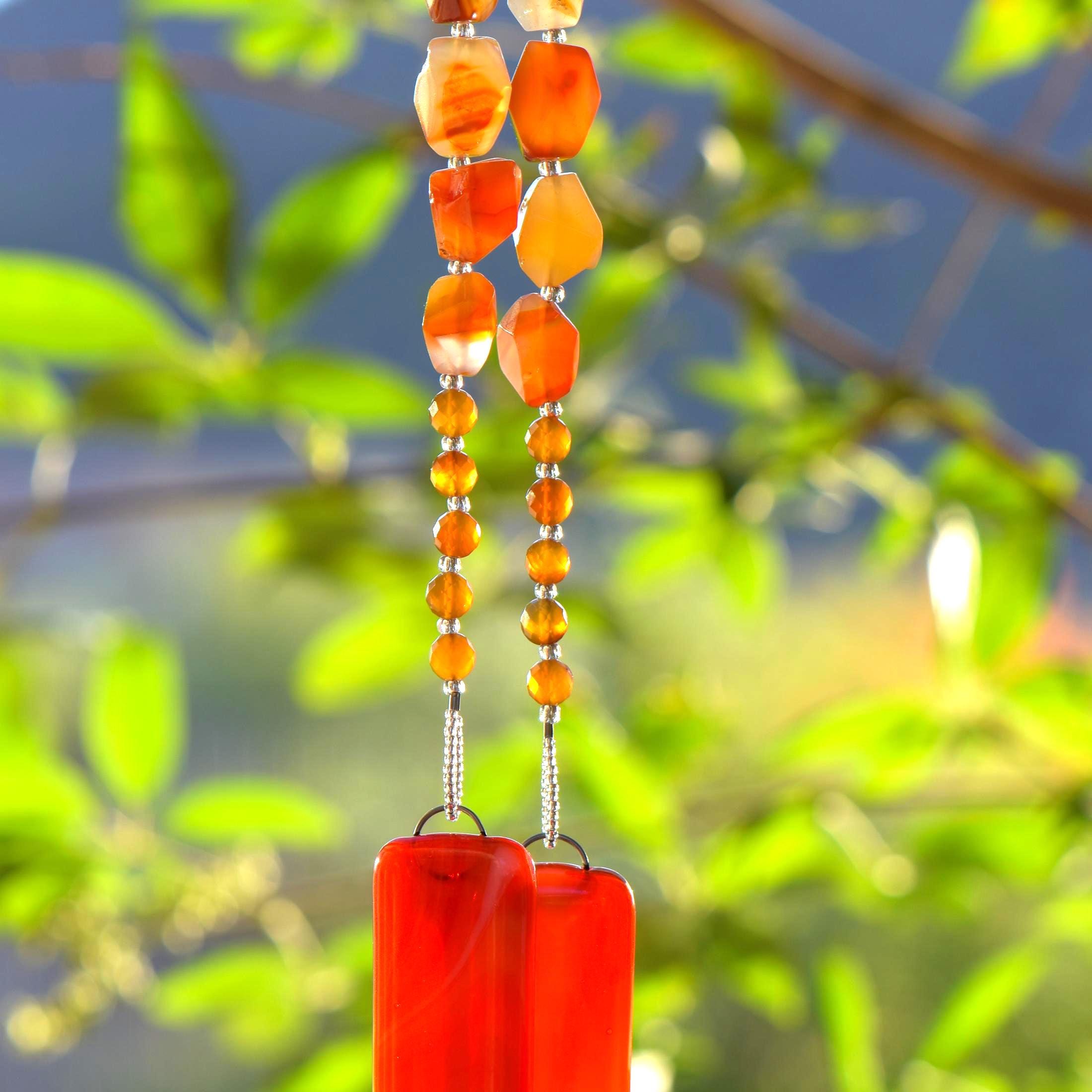 Glass and Stone Chime with Large Carnelian Slabs for Patio or Garden