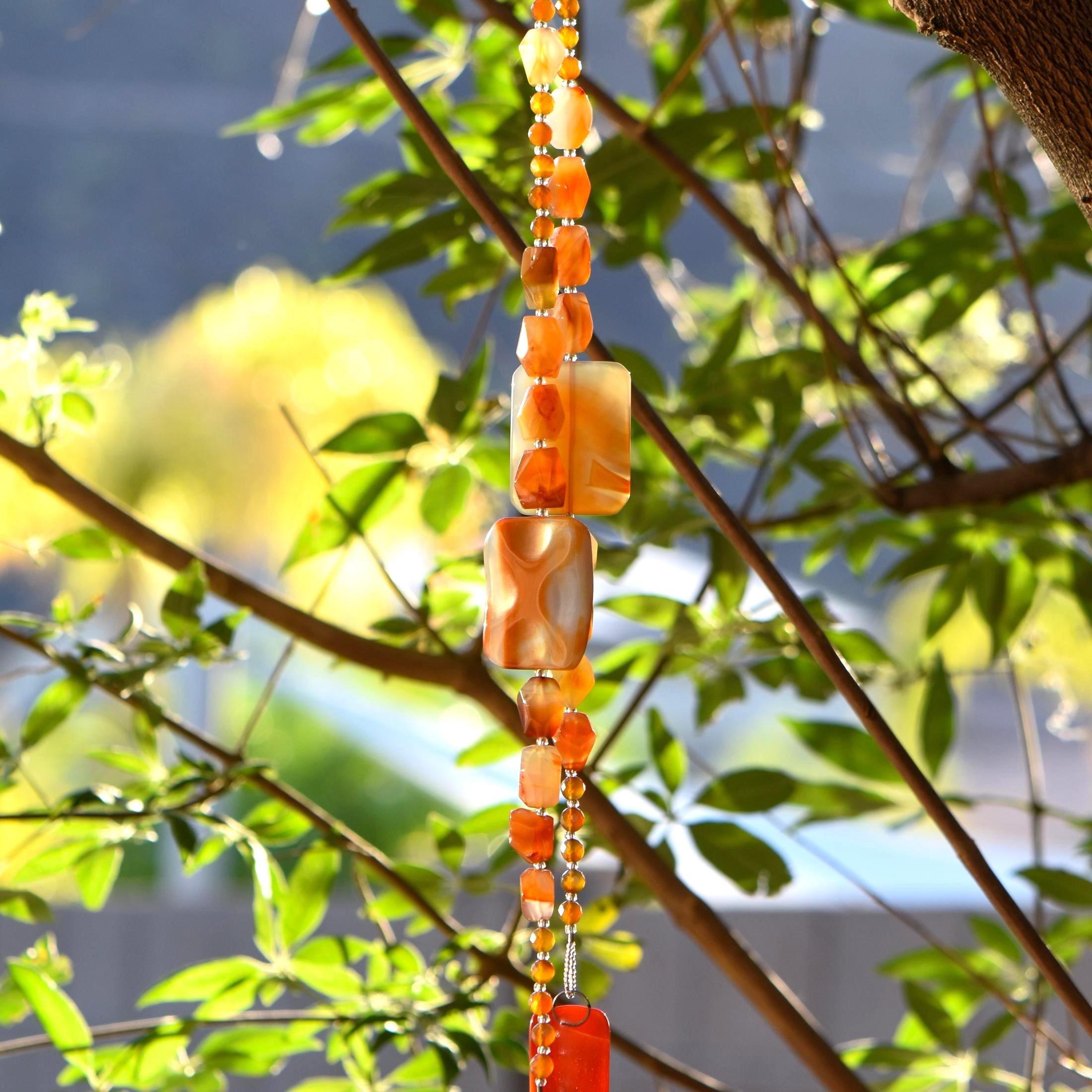 Glass and Stone Chime with Large Carnelian Slabs for Patio or Garden