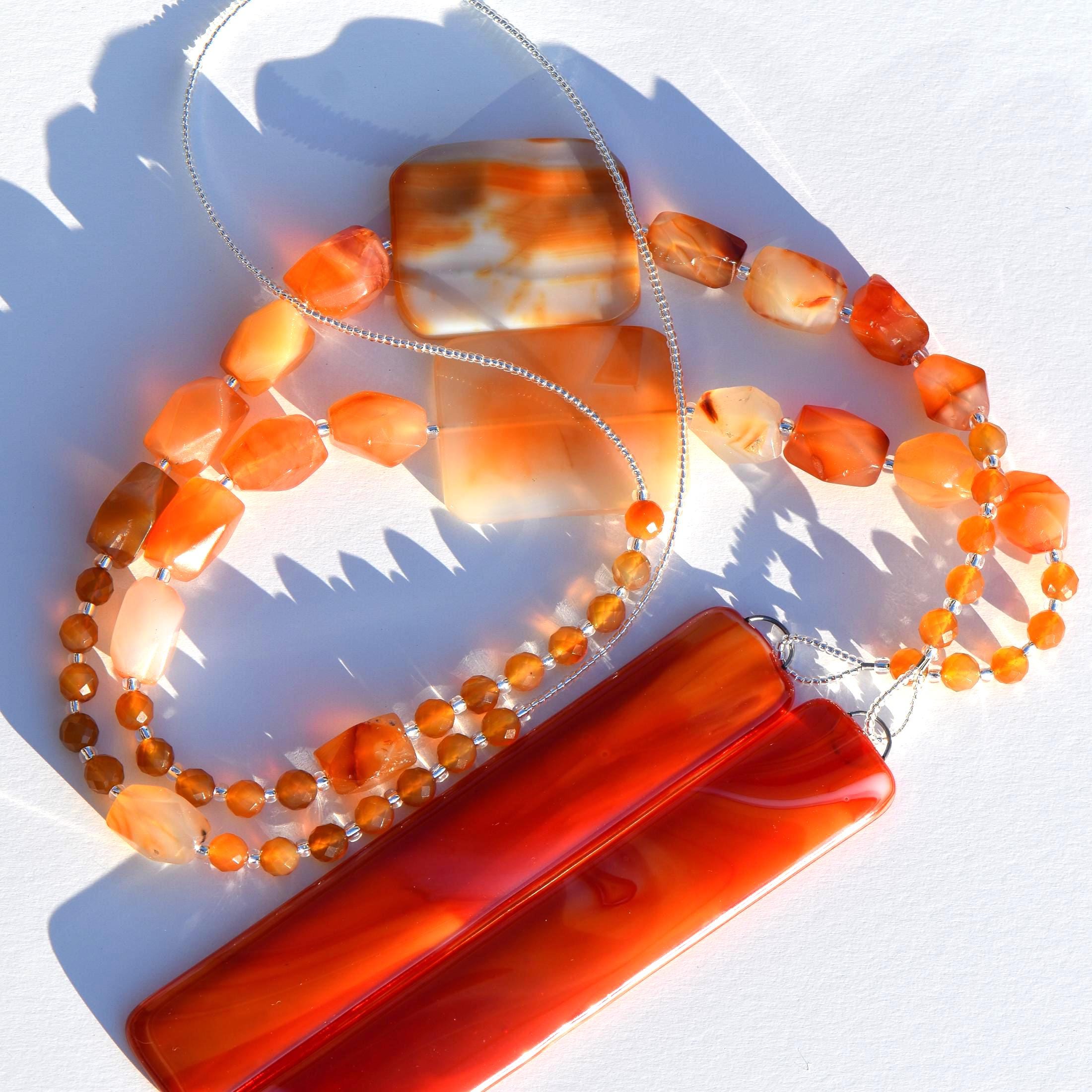 Glass and Stone Chime with Large Carnelian Slabs for Patio or Garden
