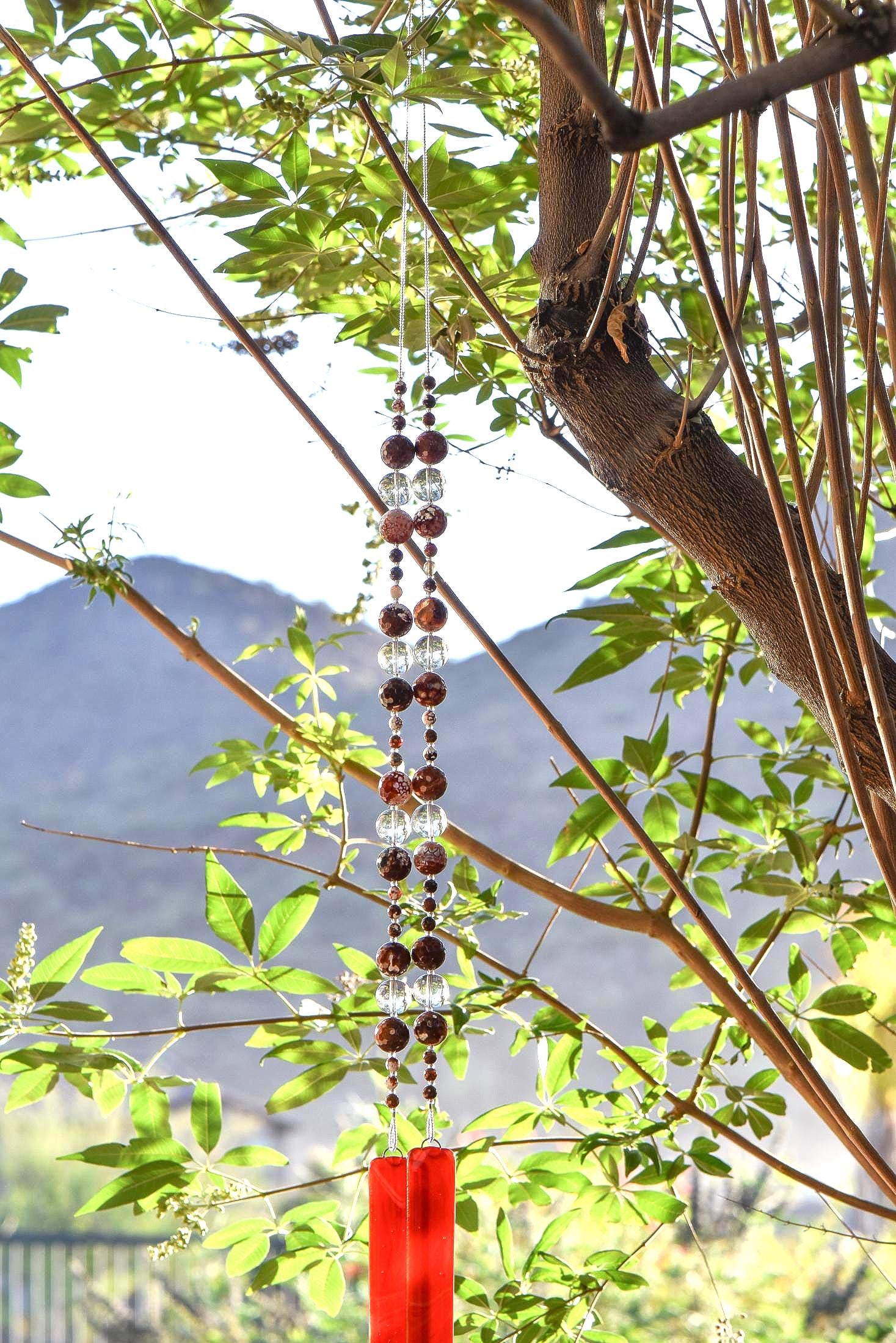 Agate Stone and Glass Sun-Catching Wind Chime for Patio or Garden - 30" Long