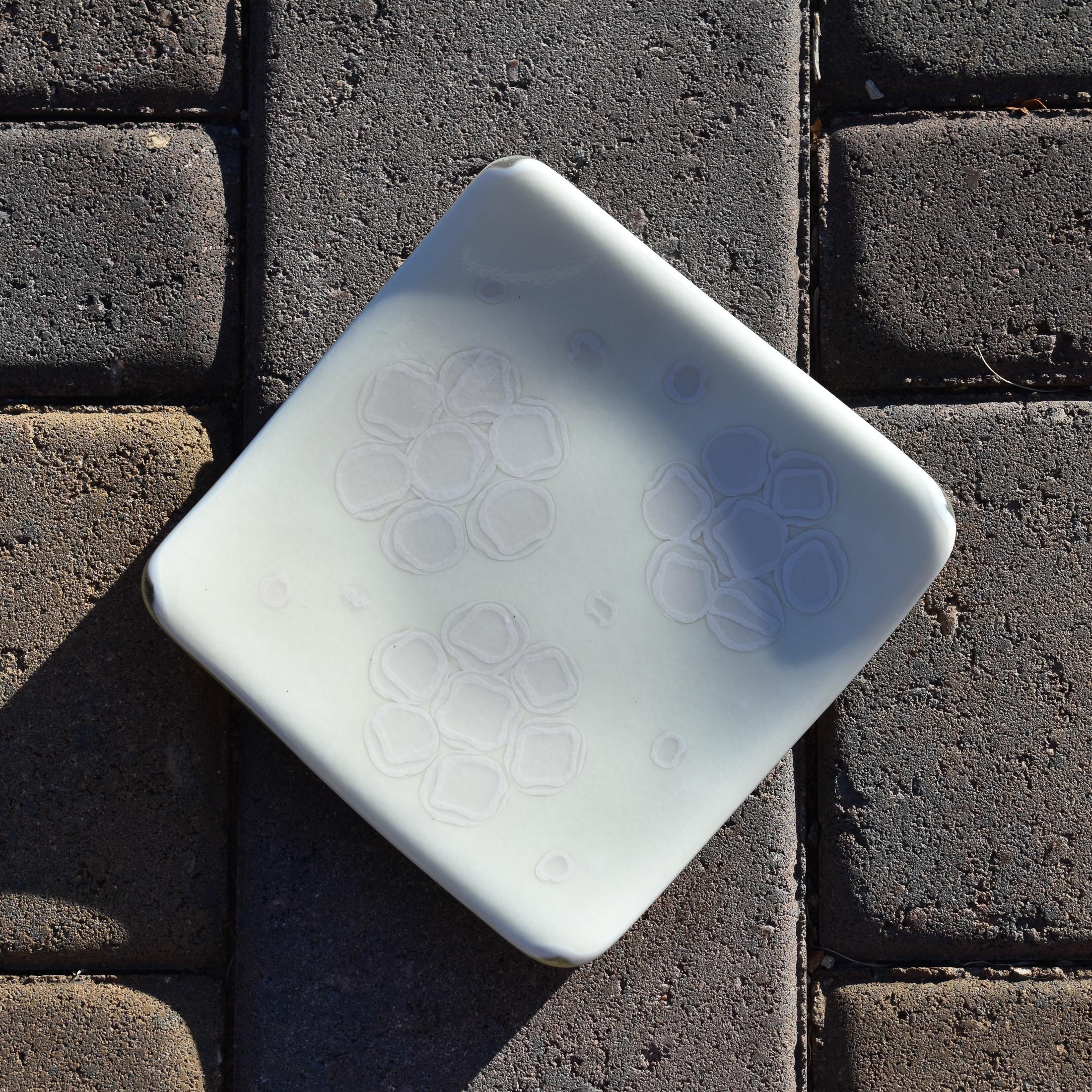 Vanilla Cream Glass Tray with Flower Motif - 6" Square