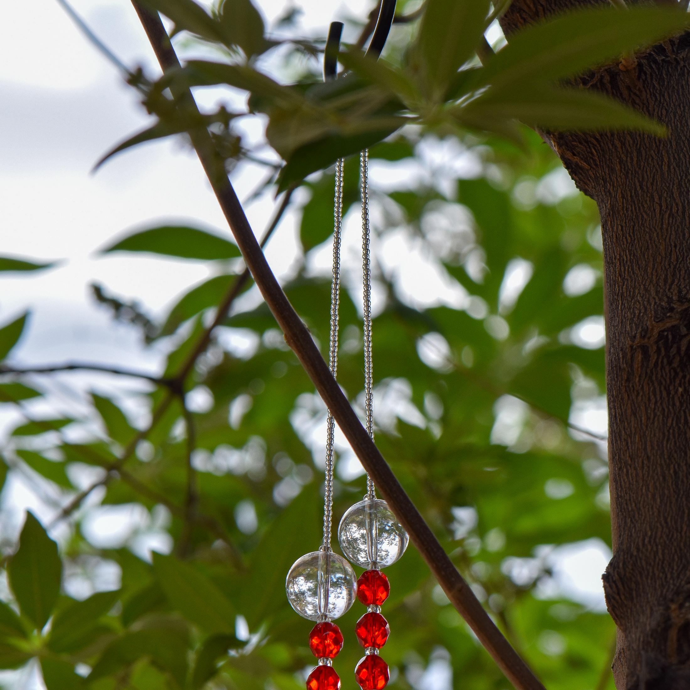 Red, Orange & White Glass Suncatcher Chime for Patio and Garden - 31” Long