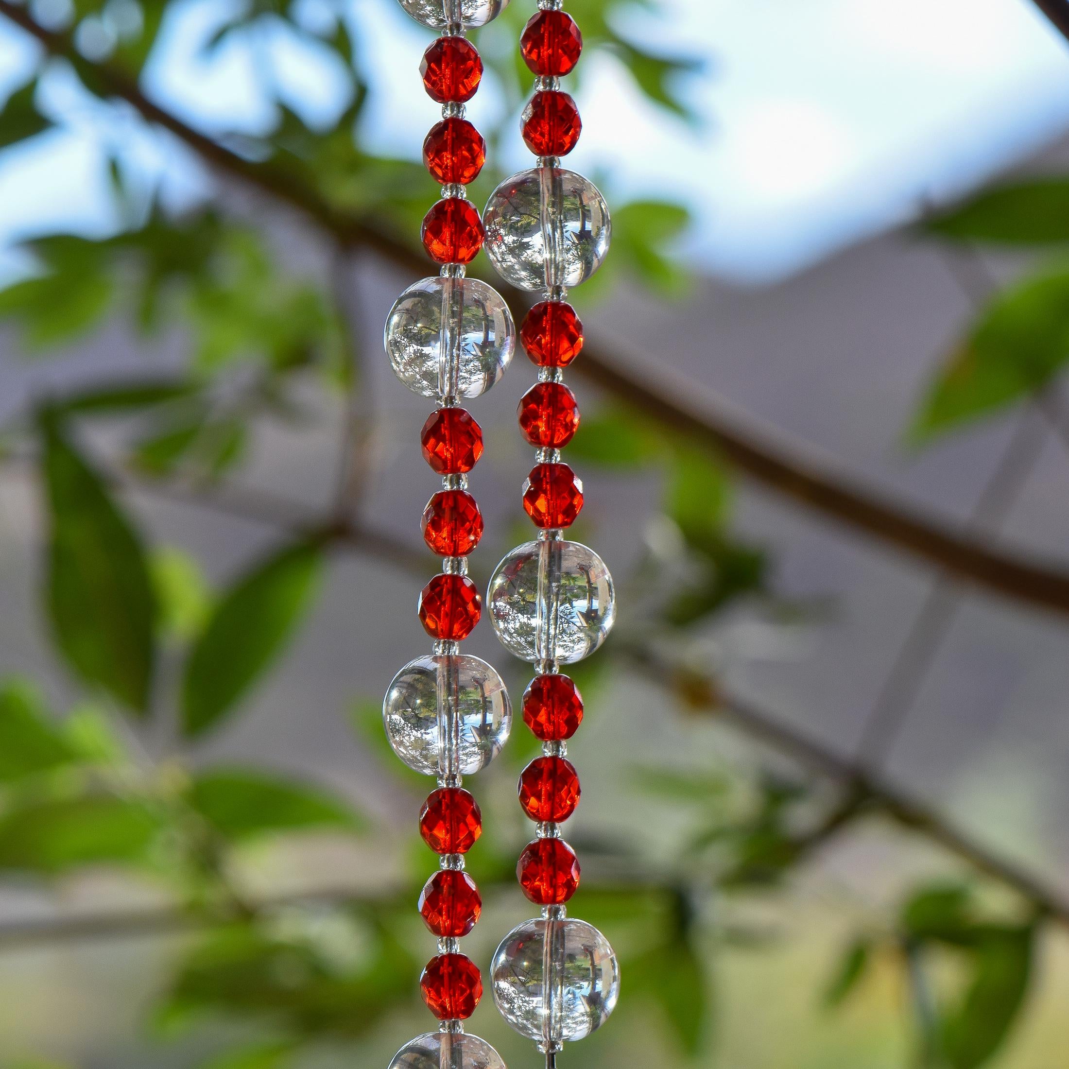 Red, Orange & White Glass Suncatcher Chime for Patio and Garden - 31” Long