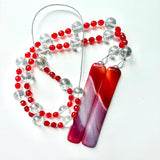 Red, Orange & White Glass Suncatcher Chime for Patio and Garden - 31” Long