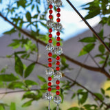Bold Red & White Glass Suncatcher Chime for Patio and Garden - 31” Long