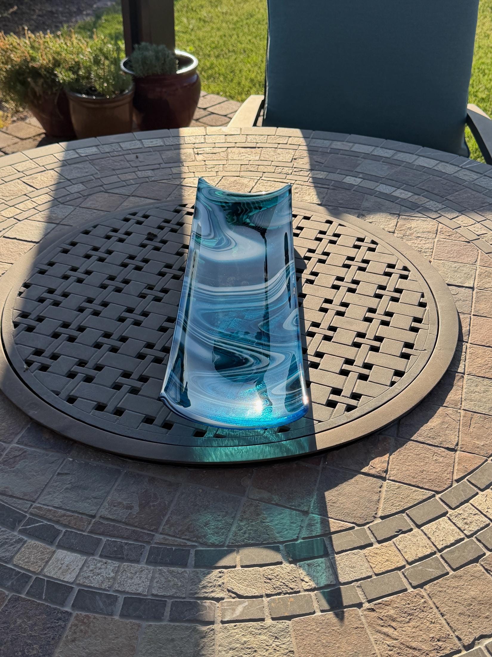 Large Blue & White Fused Glass Channel Tray - Table Centerpiece - 23" Long