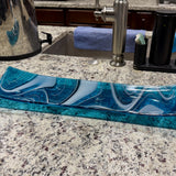 Large Blue & White Fused Glass Channel Tray - Table Centerpiece - 23" Long