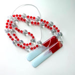 Bold Red & White Glass Suncatcher Chime for Patio and Garden - 31” Long