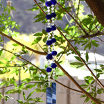 Cobalt Blue Suncatching Wind Chime with African Tribal Beads for Patio and Garden - 30" Long